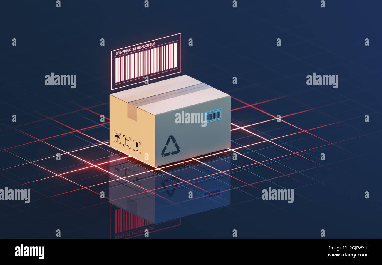 Carton and bar code, commodity inspection and transportation, 3d