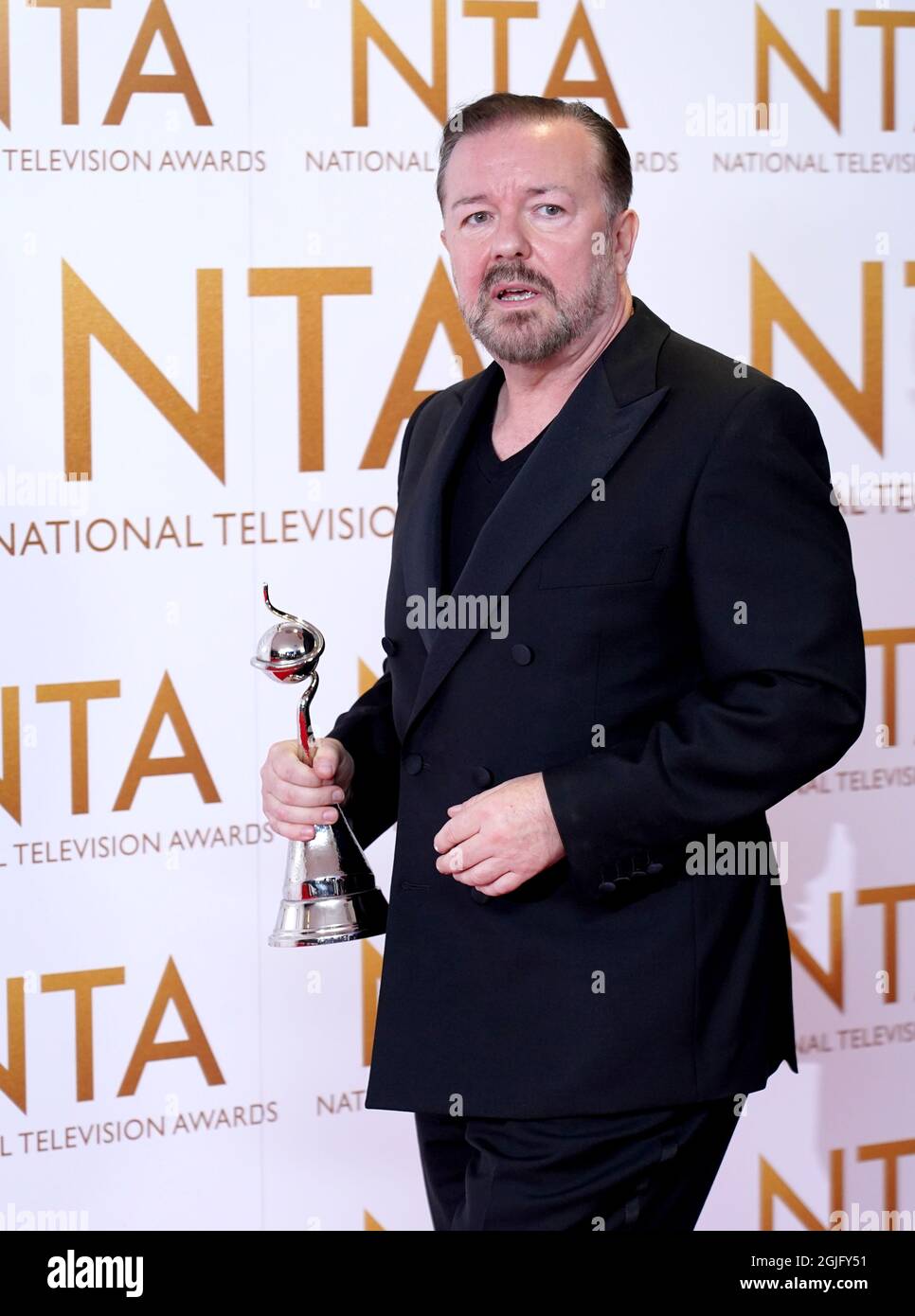 Ricky Gervais in the press room after winning the Comedy award for