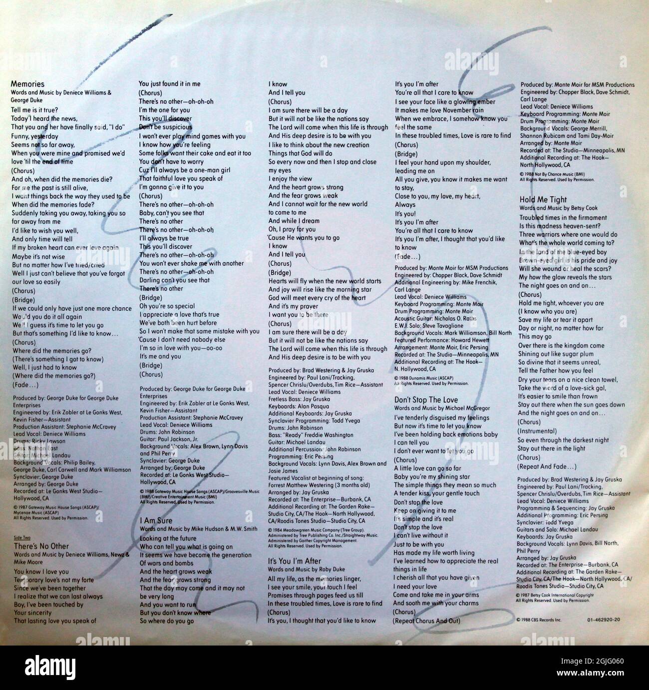 Deniece Williams: 1988. LP inner sleeve 2 : As Good As It Gets Stock Photo
