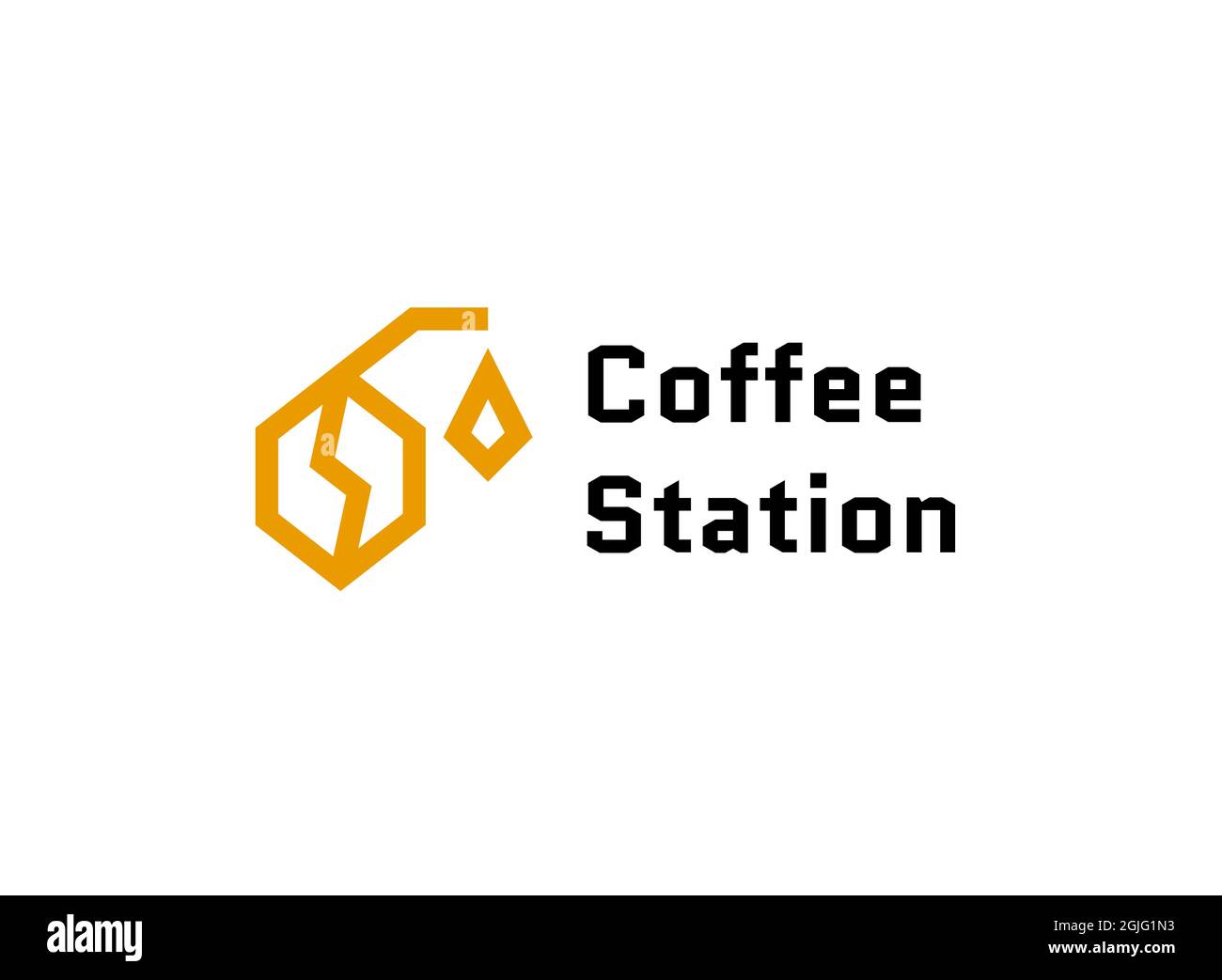 Coffee bean with refueling gun logo. Coffee station logotype Stock