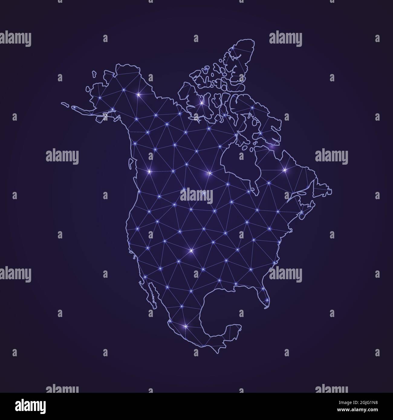 Digital network map of North America. Abstract connect line and dot on ...