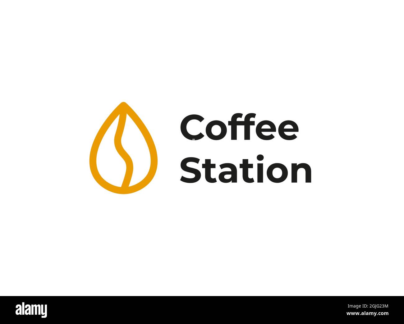 Coffee bean with liquid drop logo. Coffee station logotype Stock Vector