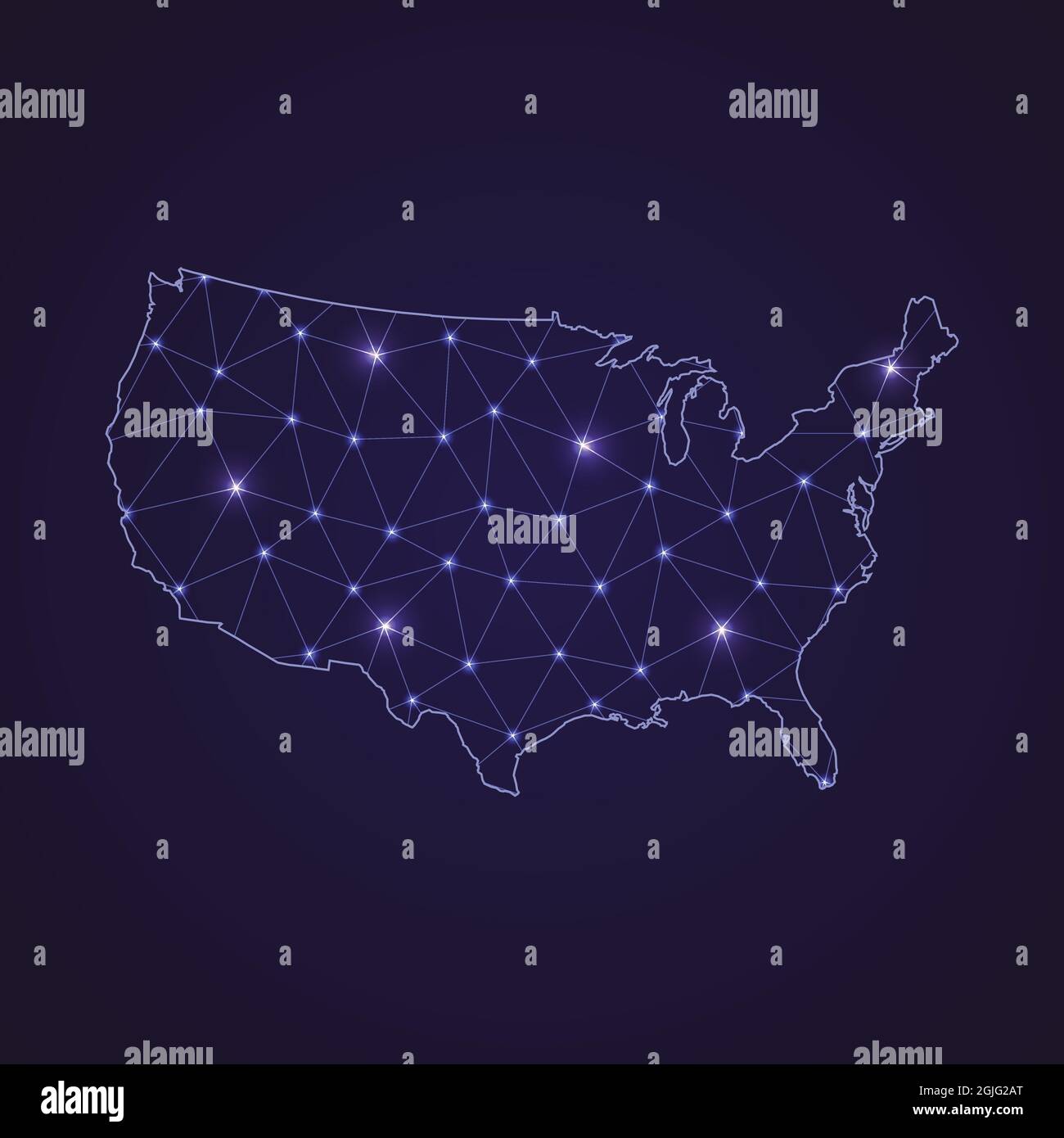 Digital network map of United States. Abstract connect line and dot on ...