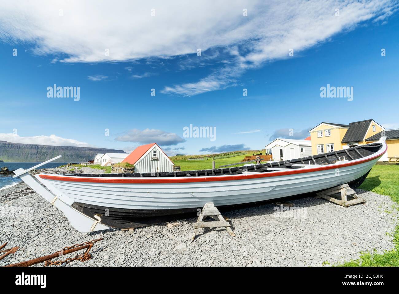 Vigurbreidur, the oldest seaworthy boat in Iceland, Vigur Island, Iceland, Iceland Stock Photo