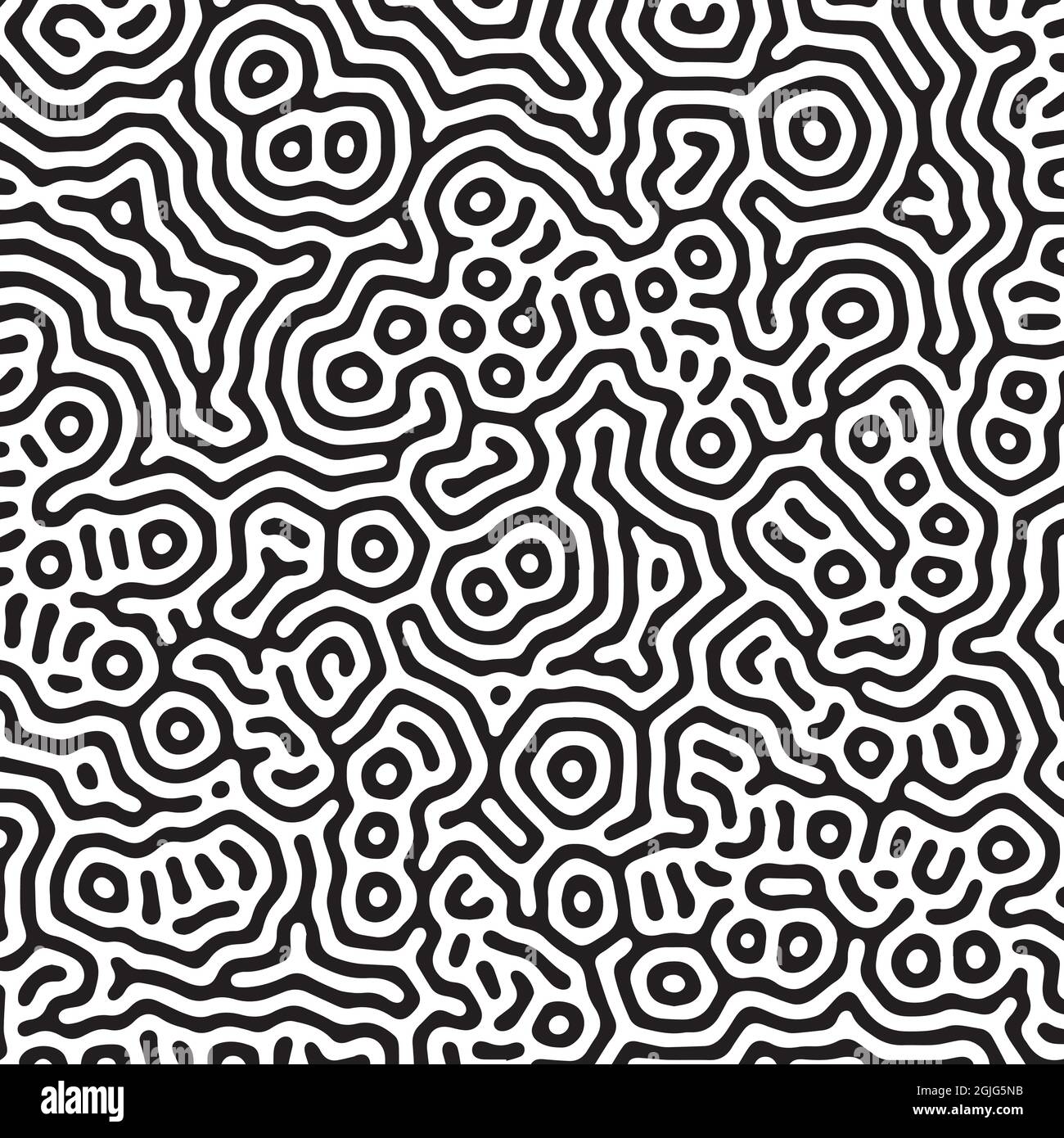 Vector black and white organic rounded lines pattern. Biology turing background Stock Vector