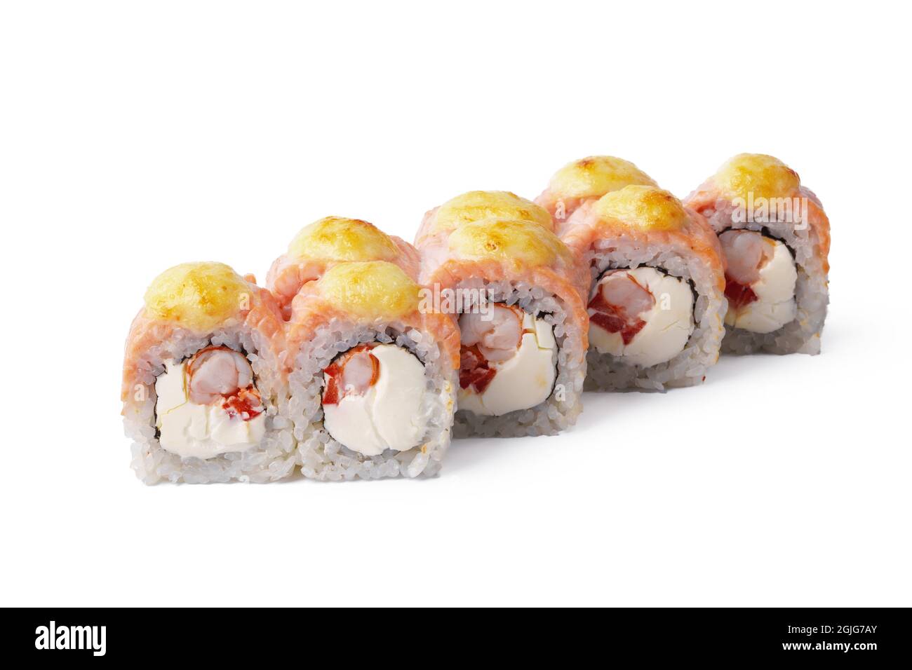 Closeup image of sushi rolls isolated at white background Stock Photo -  Alamy