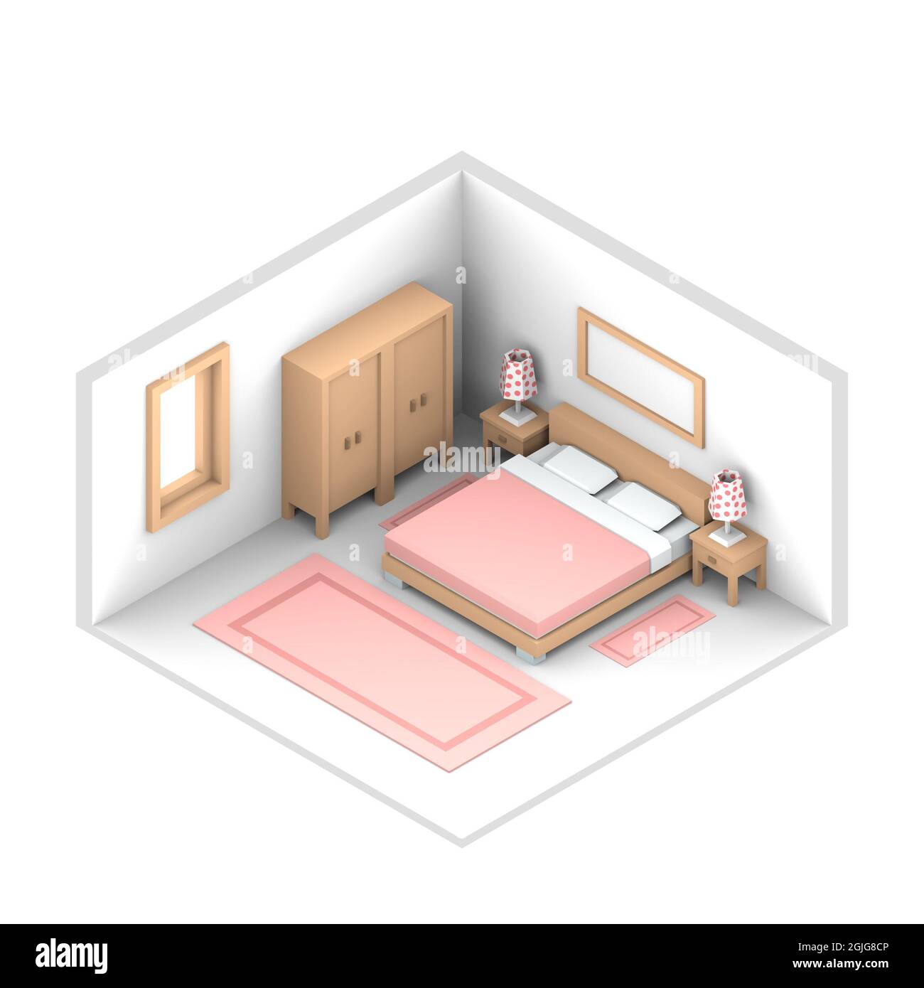 3D isometric interior rendering of bedroom Stock Photo