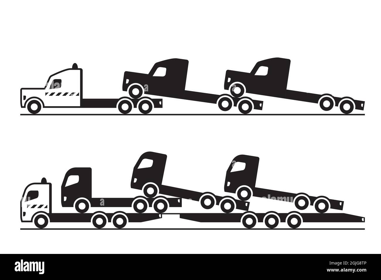 Tractor carrying trucks – vector illustration Stock Vector