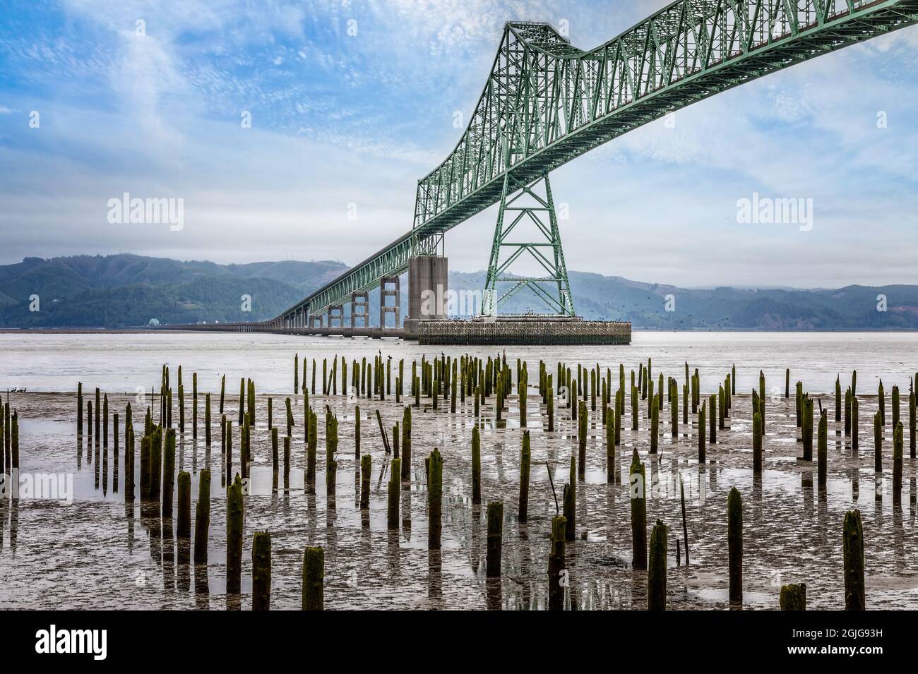 View from sea level on the Astoria Megler Bridge, Oregon Stock Photo