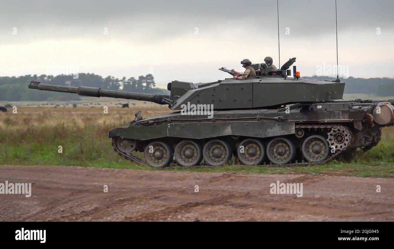 Close Up Action Shot Of A British Army Challenger 2 Fv4034 Main Battle