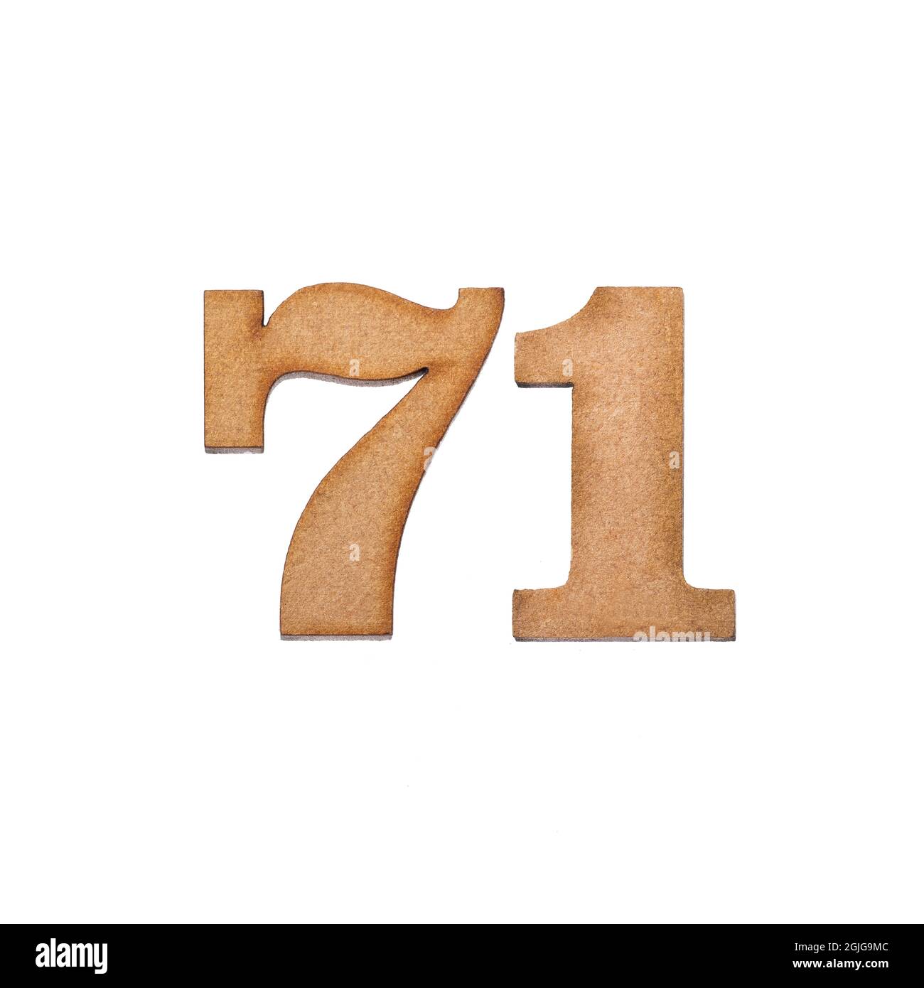 Number 71 in wood, isolated on white background Stock Photo - Alamy