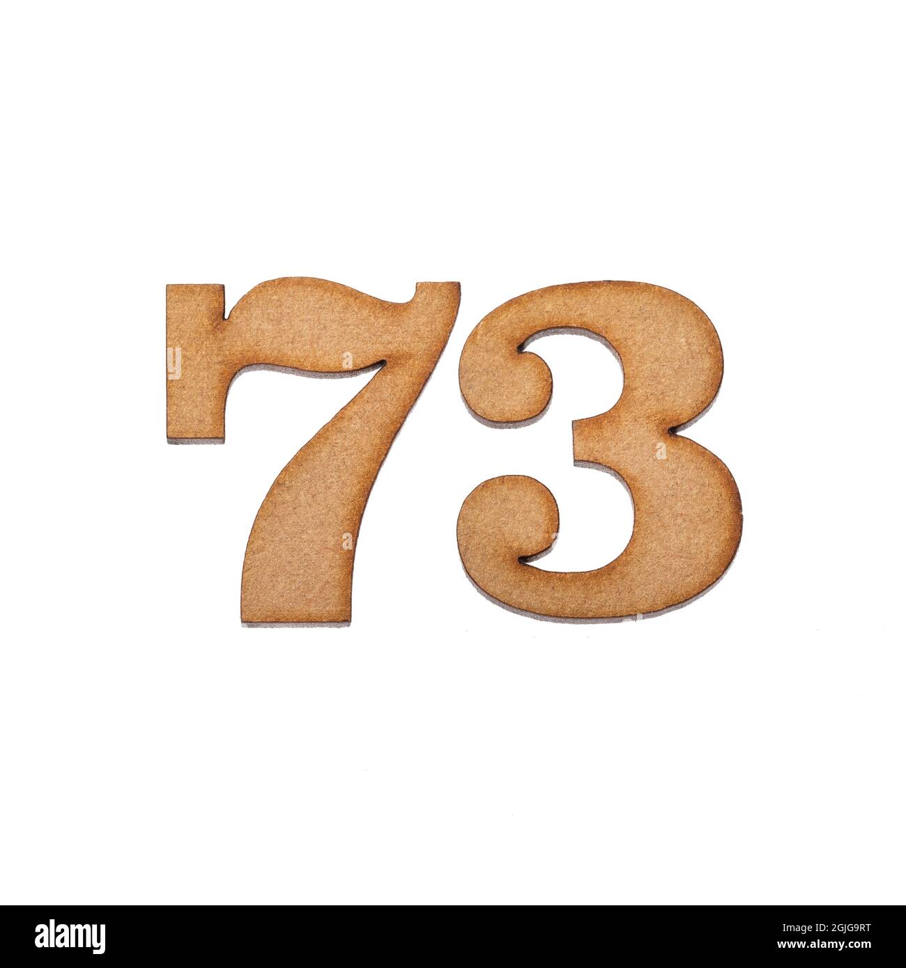 Number 73 in wood, isolated on white background Stock Photo - Alamy
