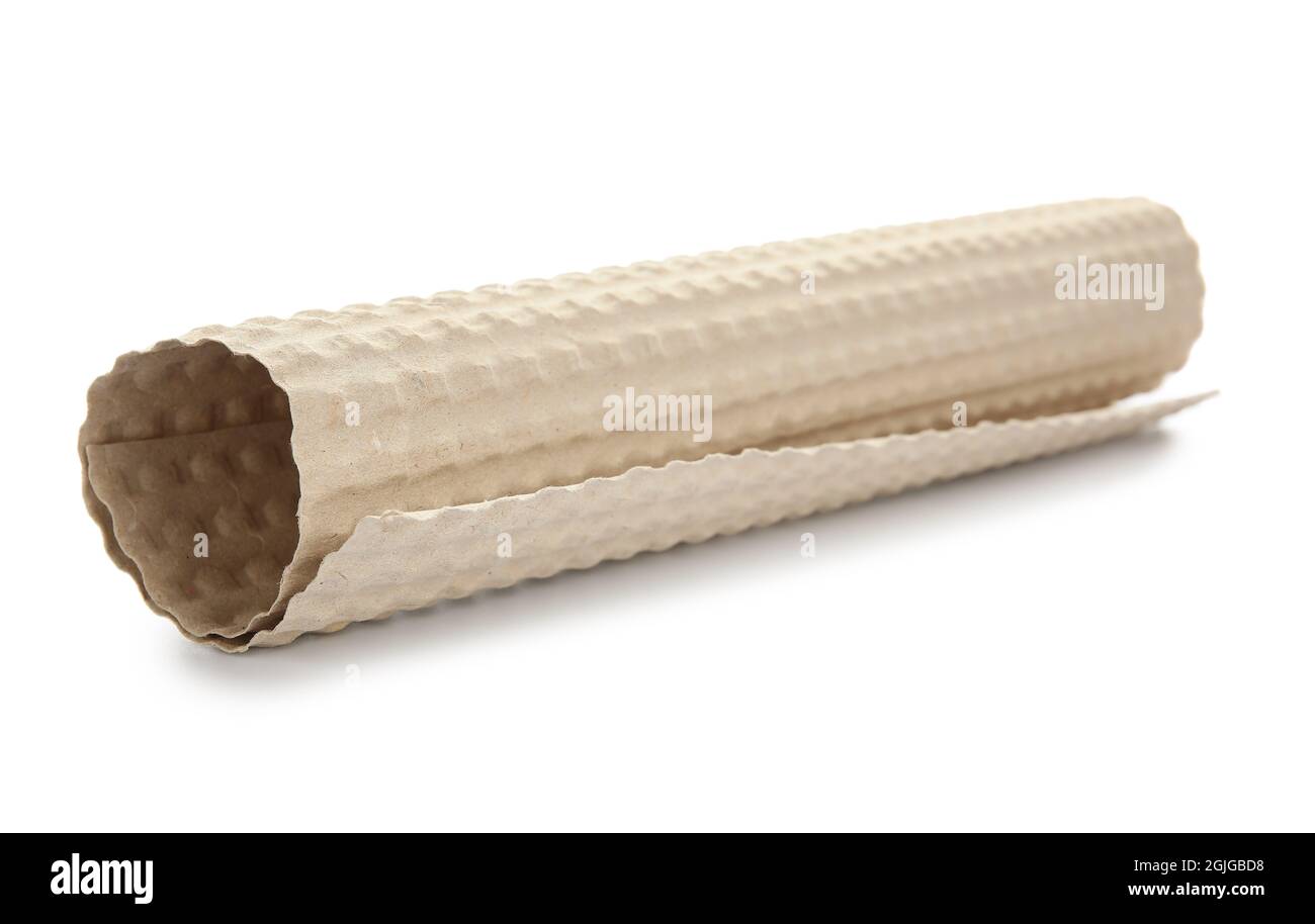 Rolled cardboard sheet on white background Stock Photo