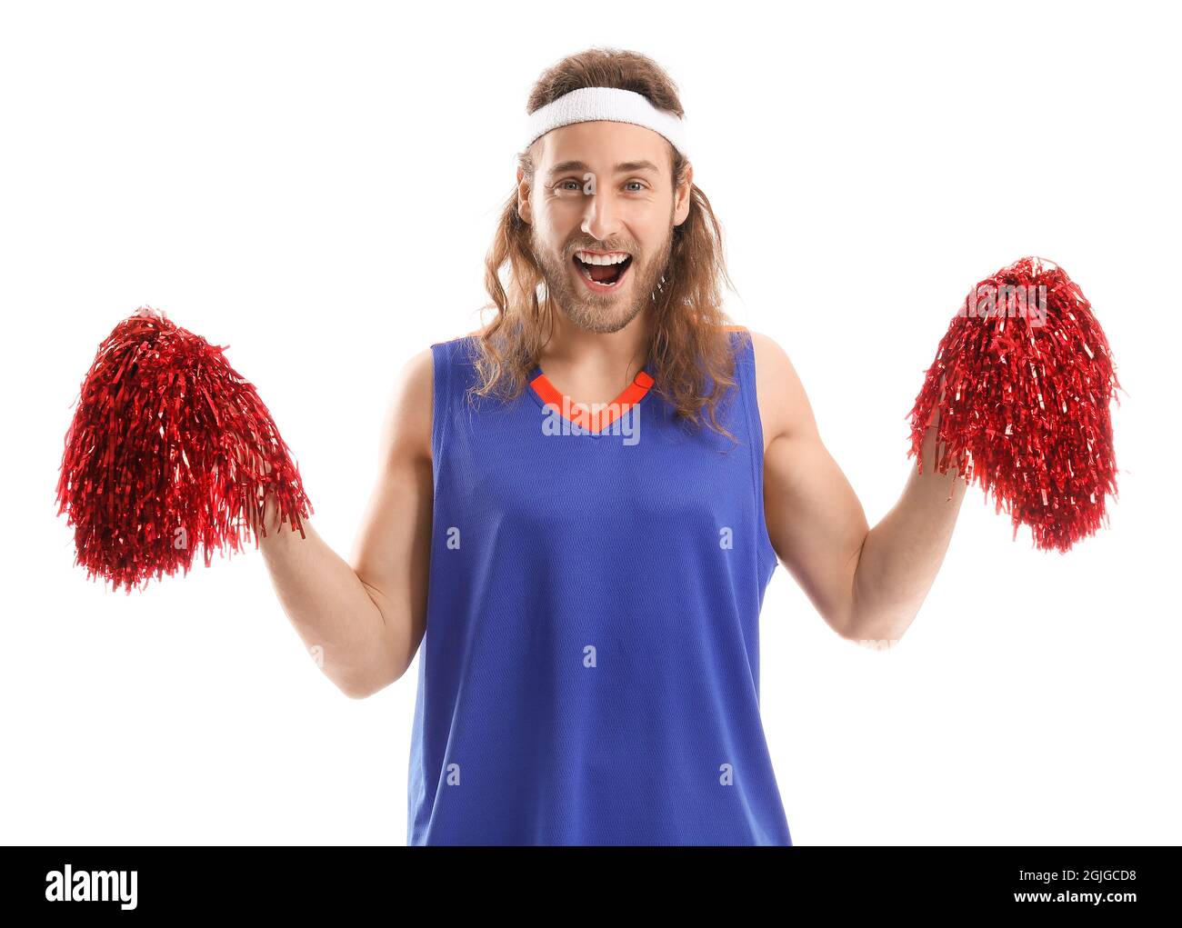 Male cheerleader on white background Stock Photo Alamy