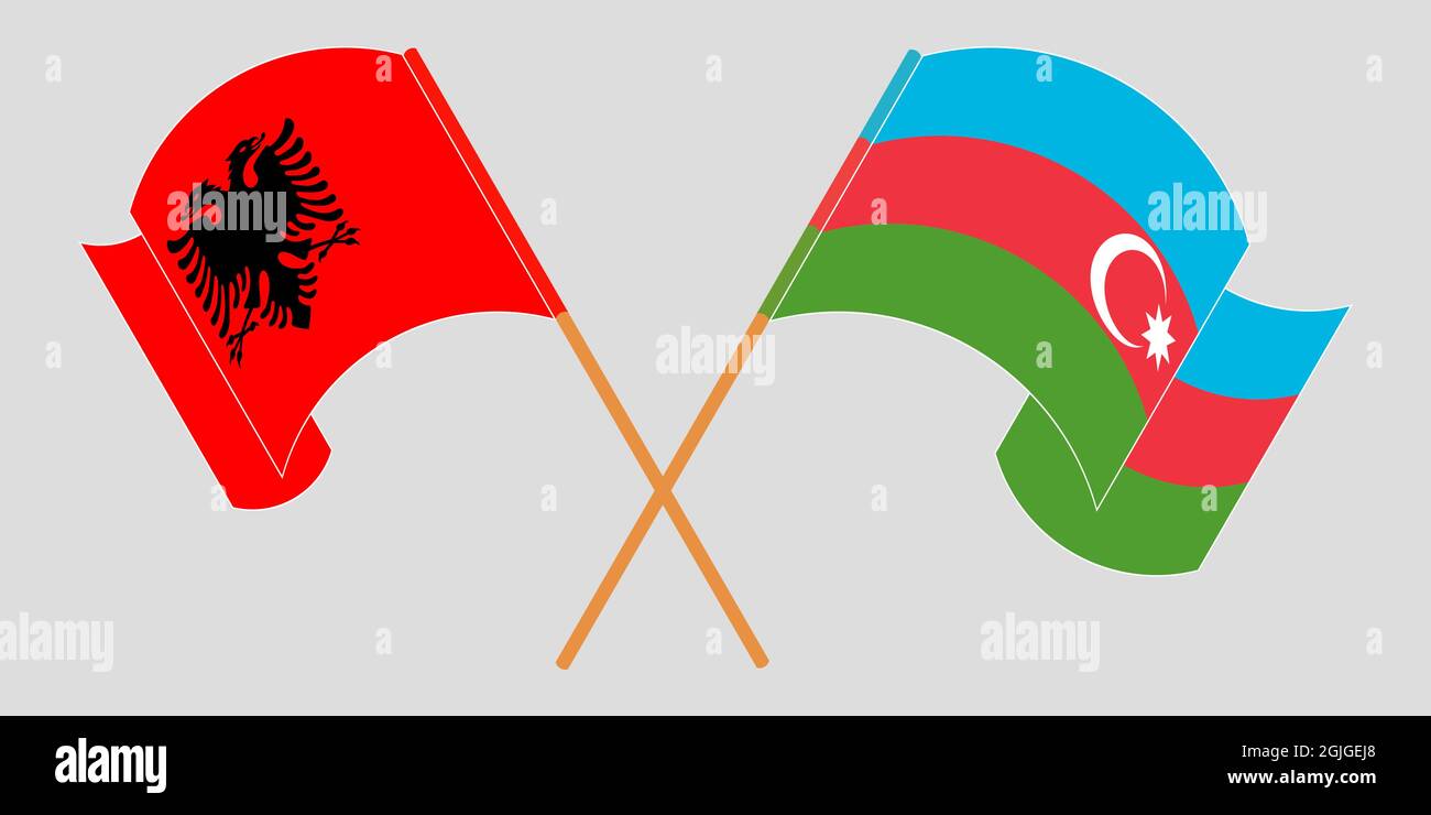 Crossed and waving flags of Albania and Azerbaijan Stock Vector