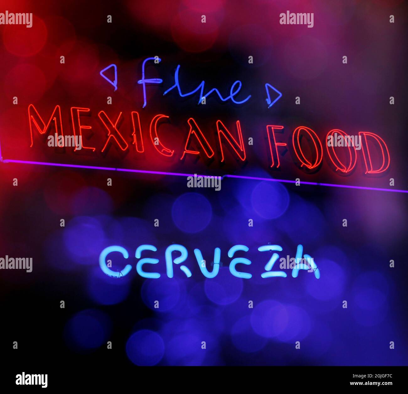 Neon Sign Mexican Food and Cerveza Stock Photo Alamy