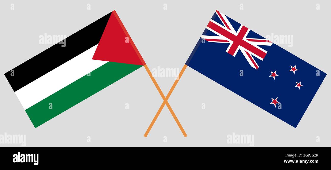Crossed flags of Palestine and New Zealand Stock Vector