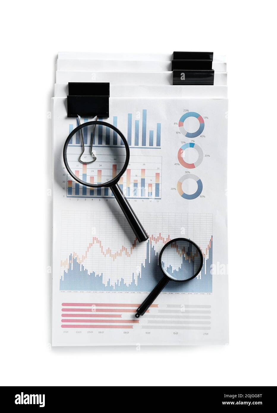 Magnifiers Find Document Documents with diagram and magnifiers on white background Stock Photo ...
