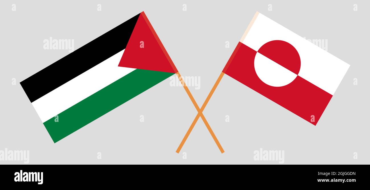 Crossed flags of Palestine and Greenland Stock Vector