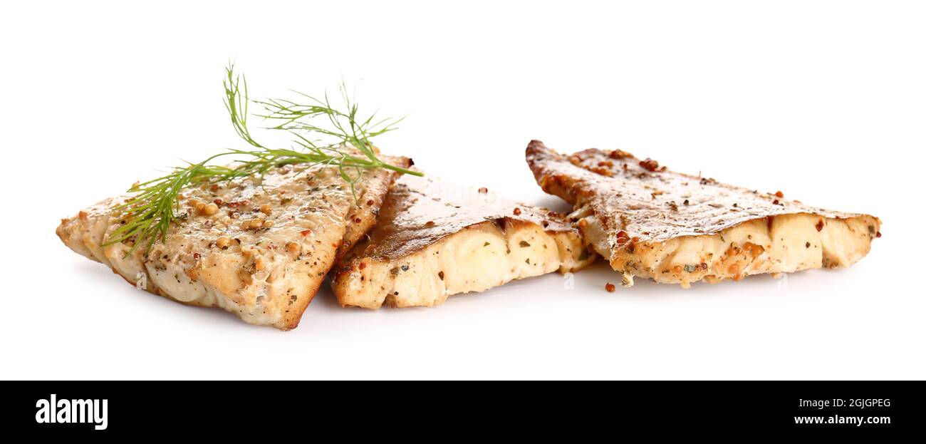 Tasty baked cod fillet on white background Stock Photo - Alamy