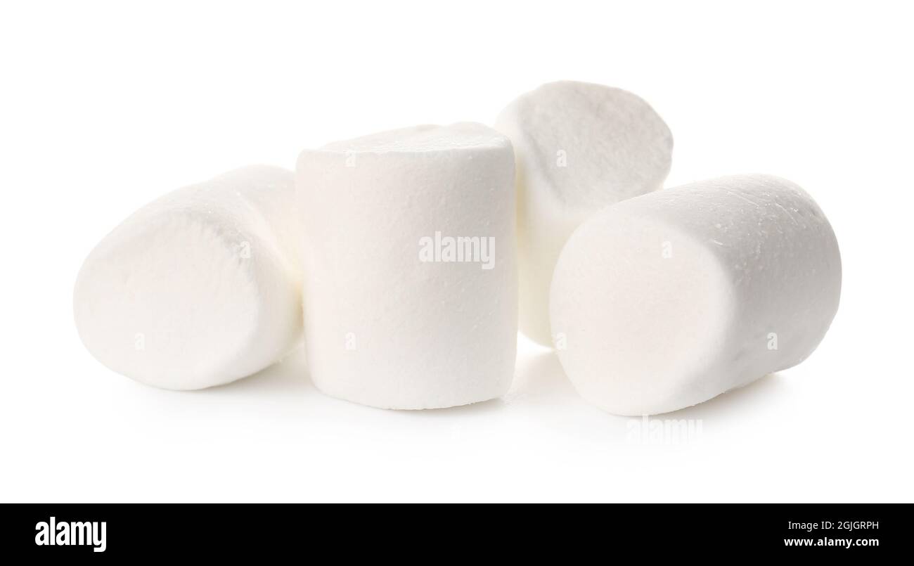 Tasty marshmallows on white background Stock Photo - Alamy