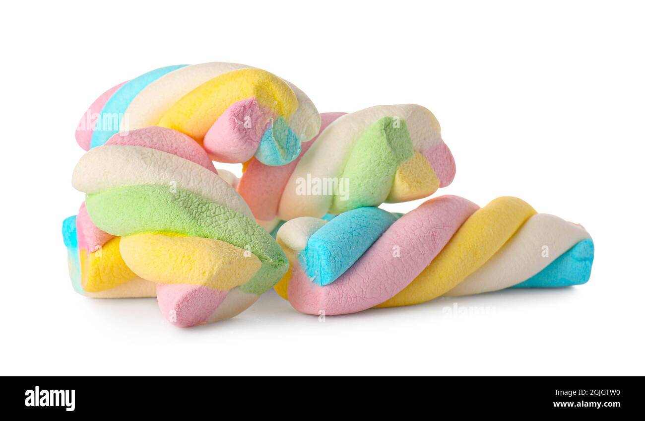 Tasty marshmallows on white background Stock Photo - Alamy