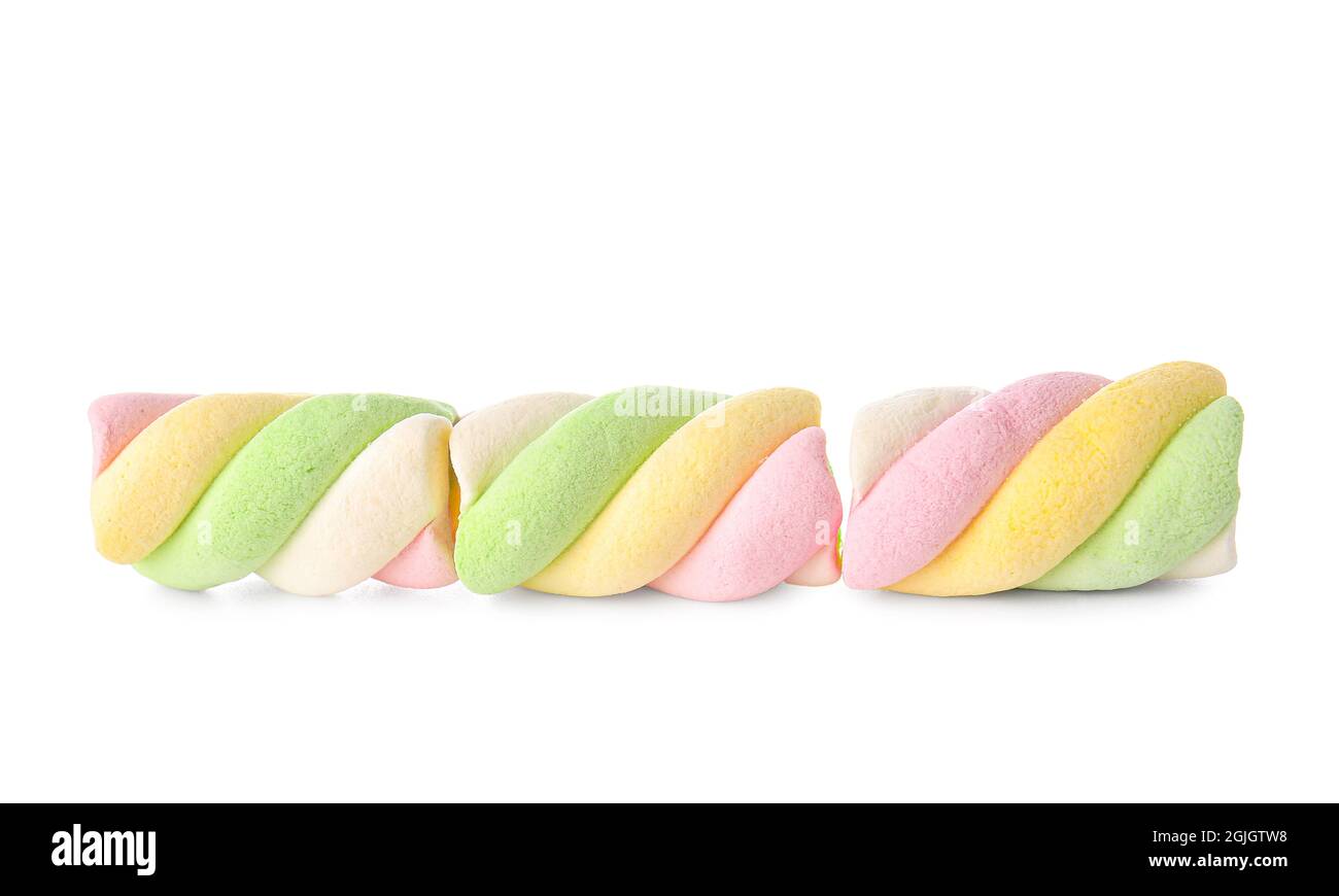 Tasty marshmallows on white background Stock Photo - Alamy