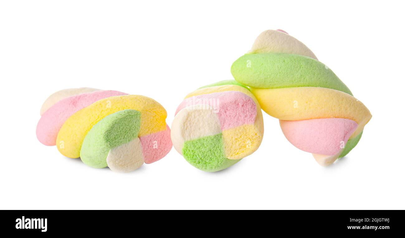 Tasty marshmallows on white background Stock Photo - Alamy