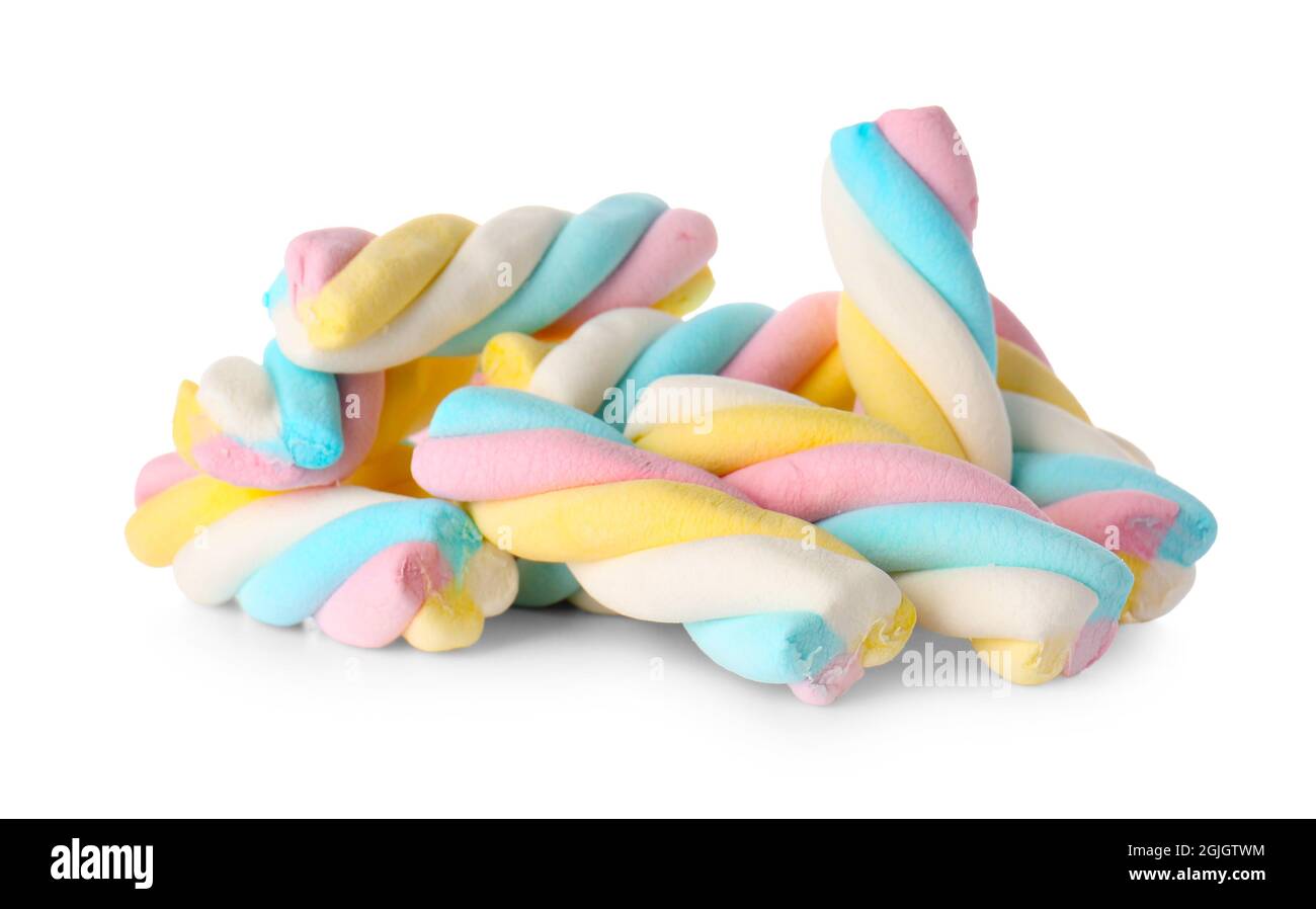 Tasty marshmallows on white background Stock Photo - Alamy