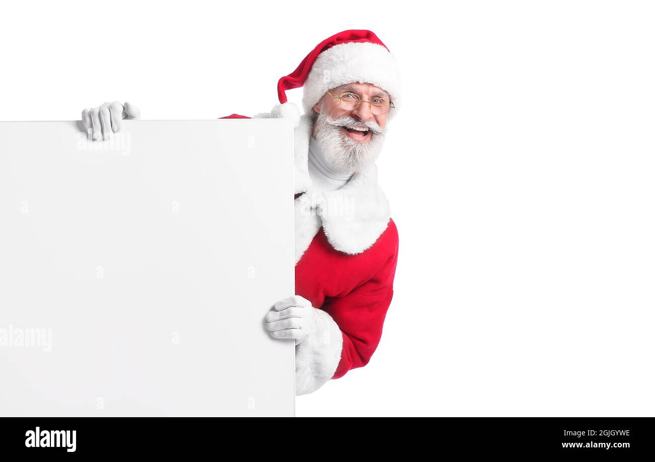 Santa Claus with blank poster on white background Stock Photo - Alamy