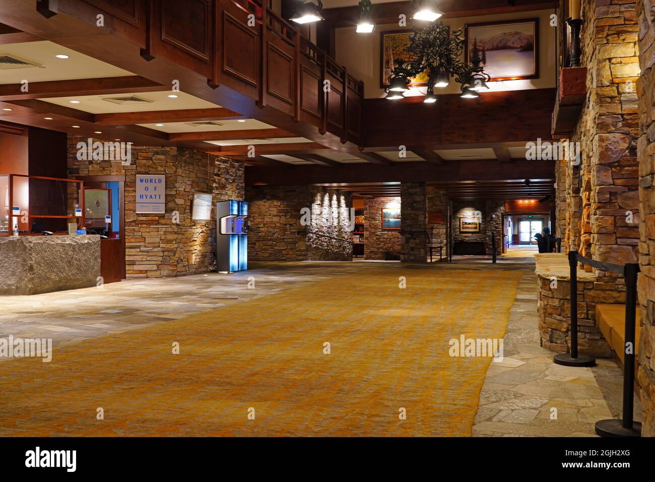 INCLINE VILLAGE, NV –13 APR 2021- View of the Hyatt Regency Lake Tahoe Resort, Spa and Casino, a waterfront resort on the shore of Lake Tahoe on the N Stock Photo