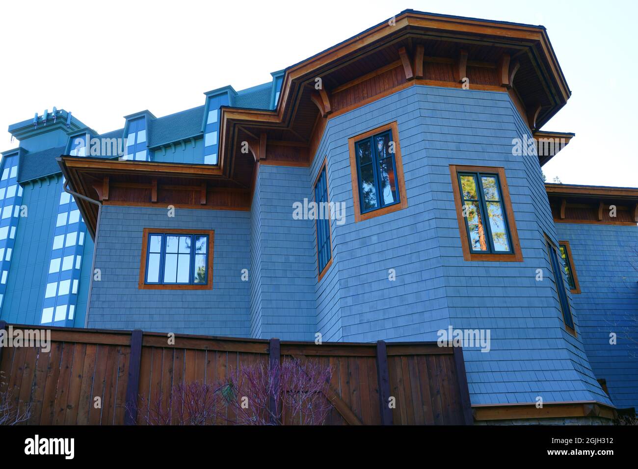 INCLINE VILLAGE, NV –11 APR 2021- View of the Hyatt Regency Lake Tahoe Resort, Spa and Casino, a waterfront resort on the shore of Lake Tahoe on the N Stock Photo