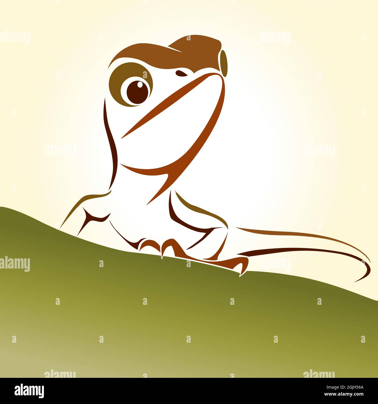 Lizard brown head held up standing on a green hill. Easy editable layered vector illustration. Wild Animals. Stock Vector