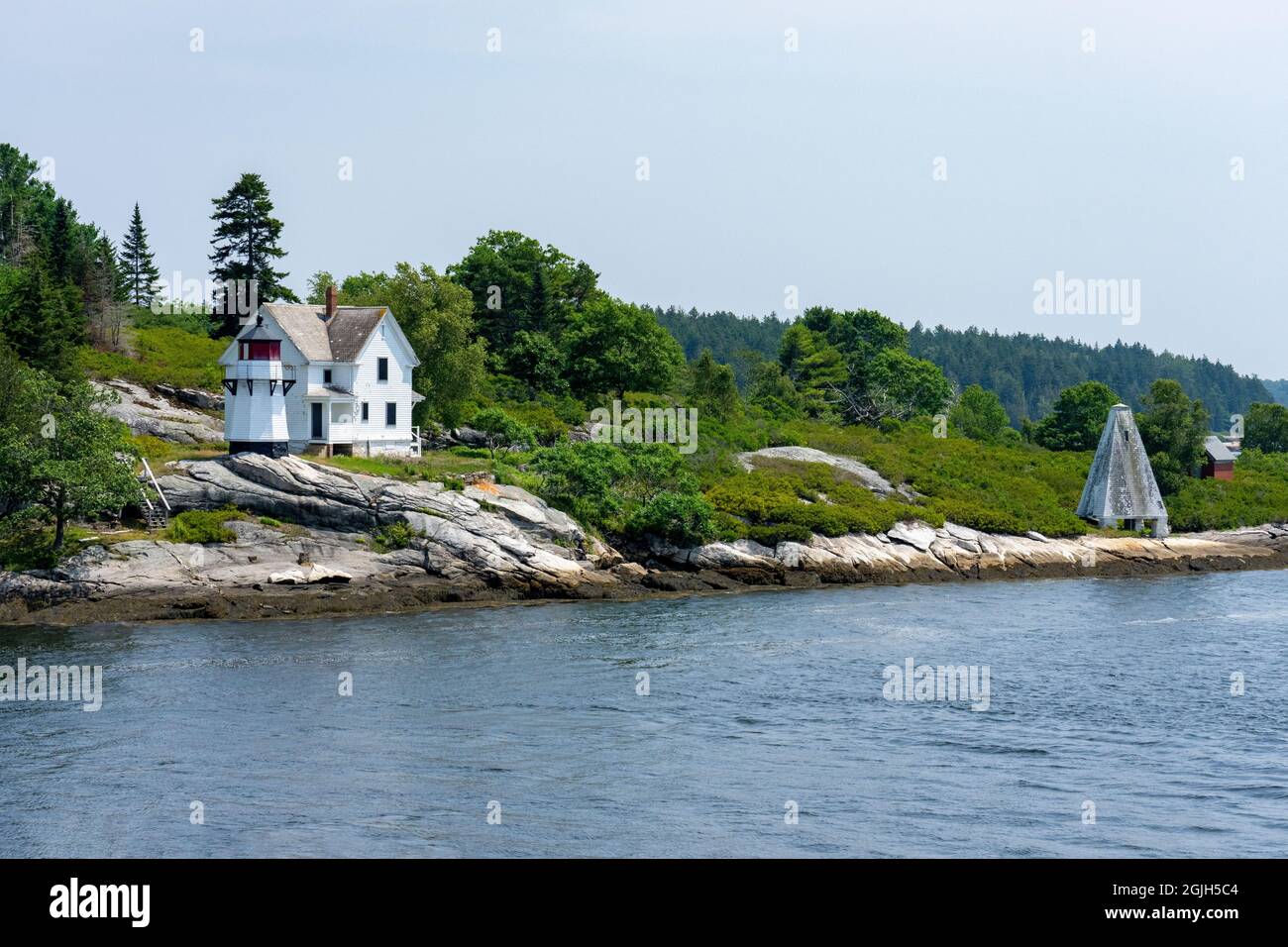 Maine, USA. Perkins Island lighthouse and bellhouse are