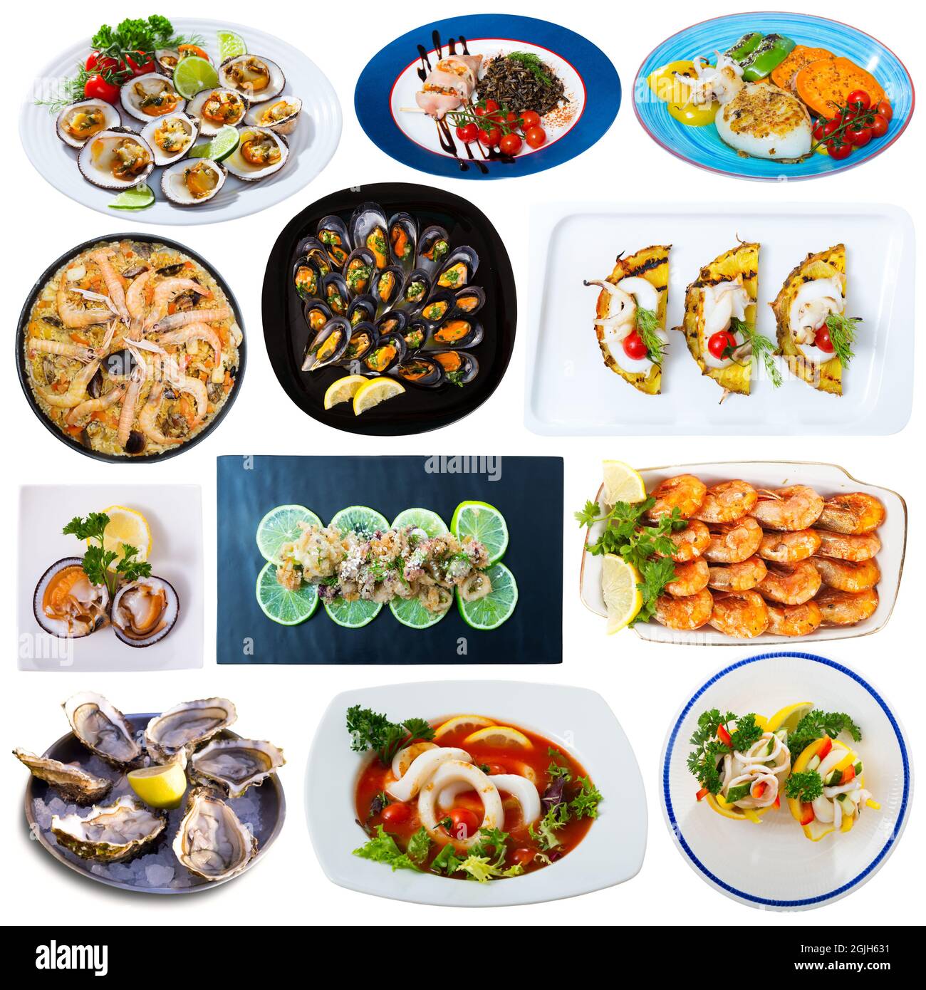 Dishes from seafood isolated on white Stock Photo - Alamy