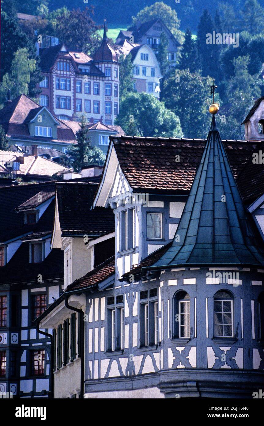 St. Gallen, Switzerland: traditional architecture near city cathedral Stock Photo