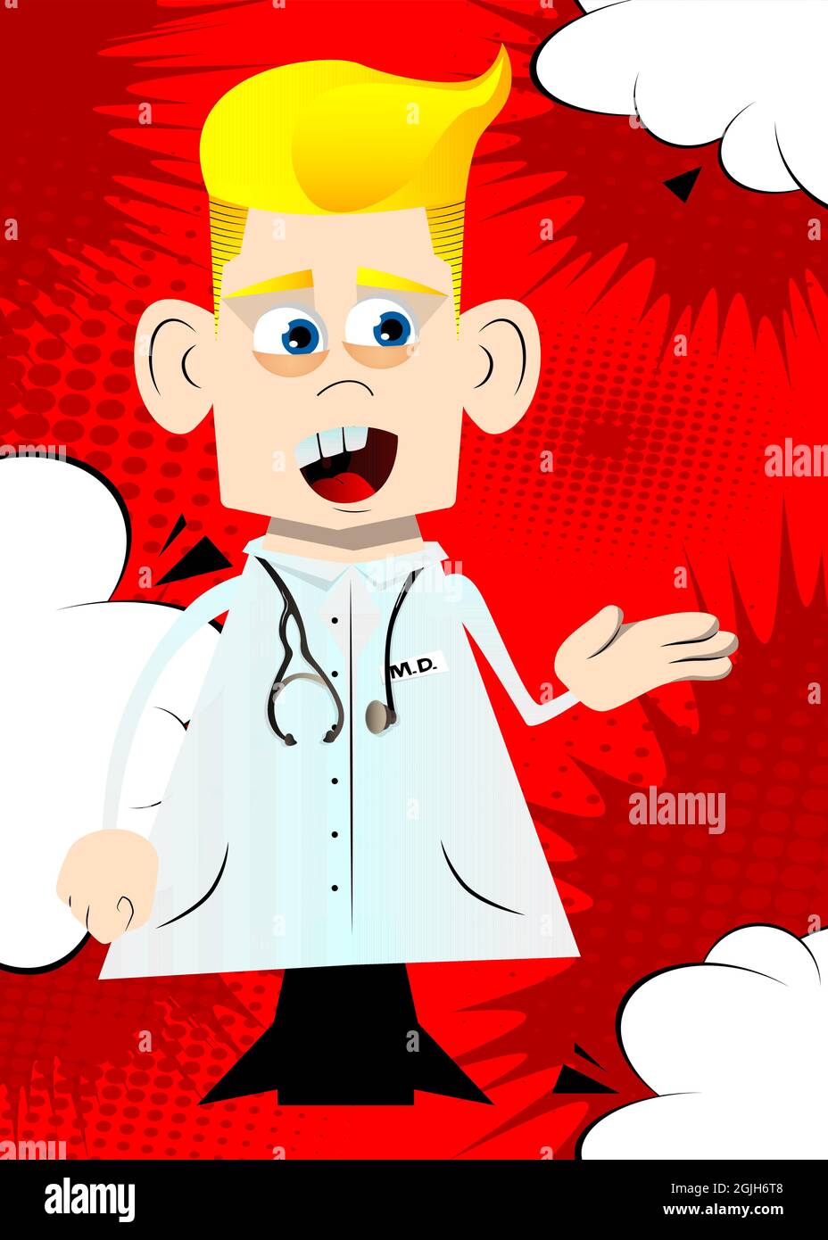 Funny cartoon doctor giving a hand. Vector illustration. Health care ...