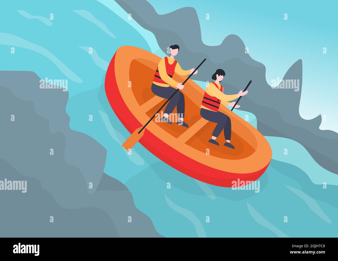 Rafting Background Flat Cartoon Vector Illustration With People do ...
