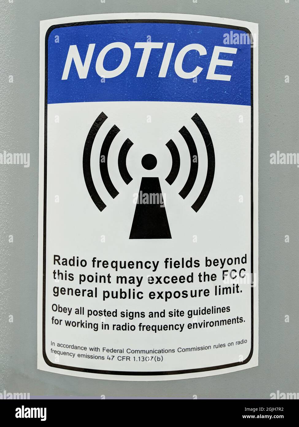 A Radio Frequency Exposure Notice On Cell Phone Tower Stock Photo Alamy