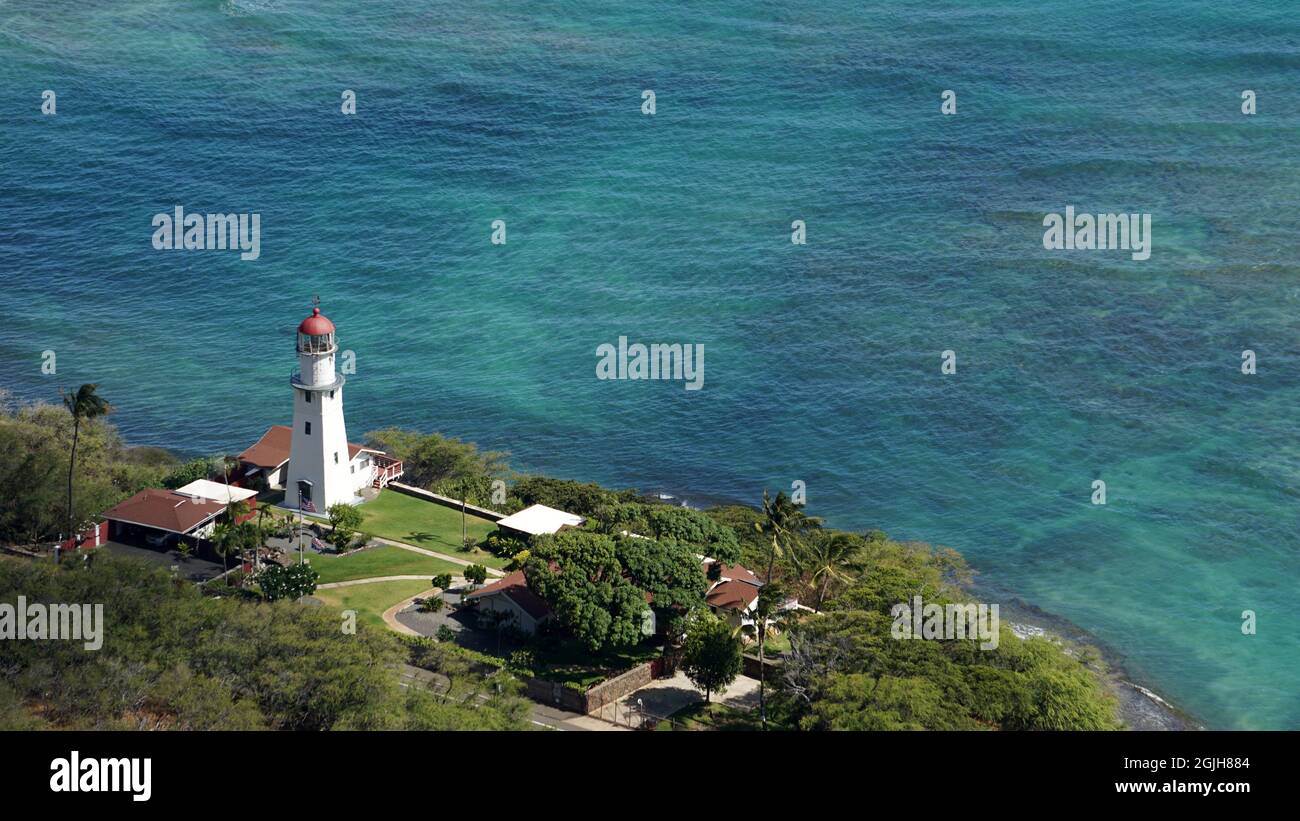 View looking down at Diamond Head Lighthouse from the top of Diamond