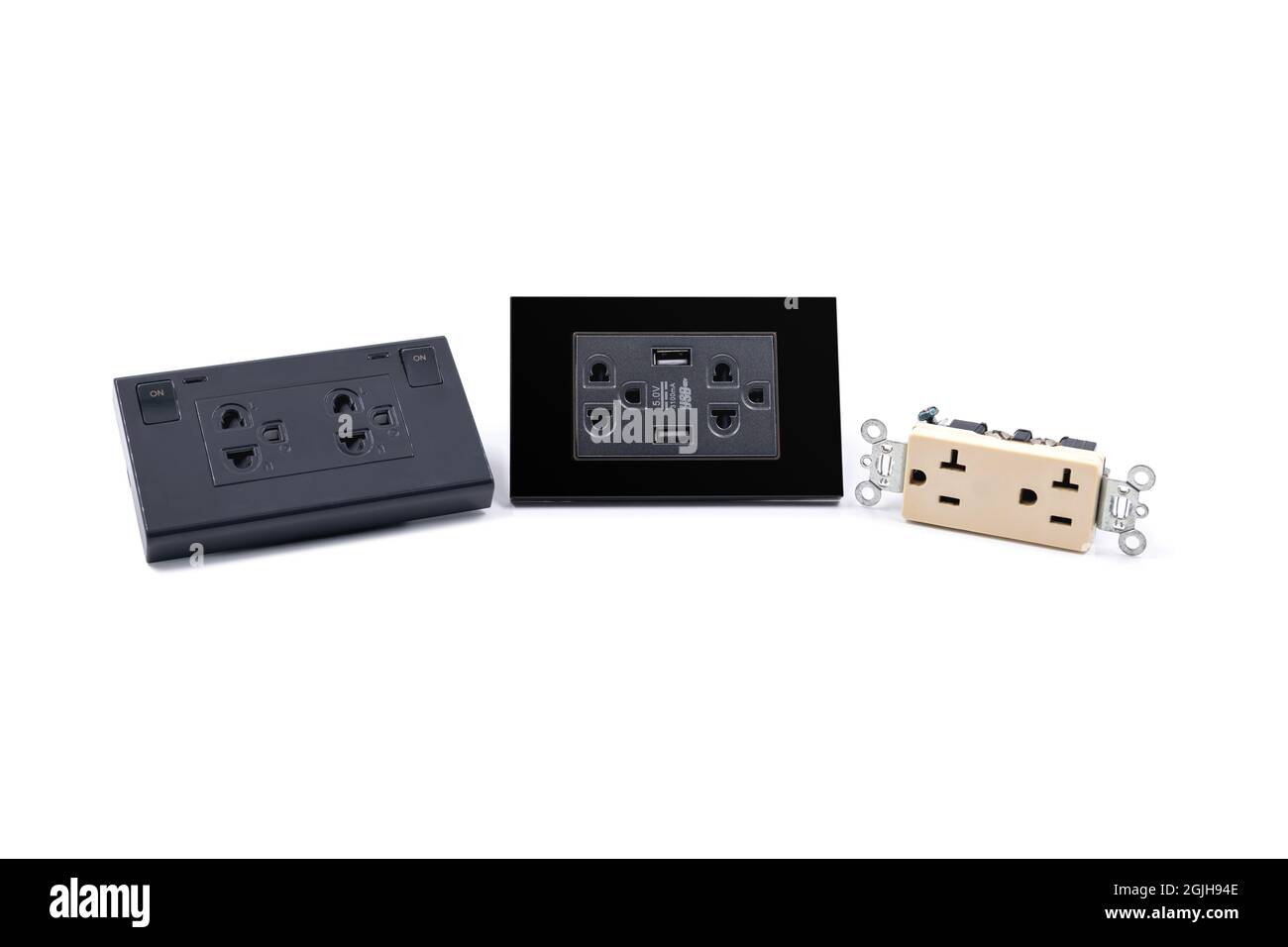 Group of AC power plug socket isolated on white background Stock Photo