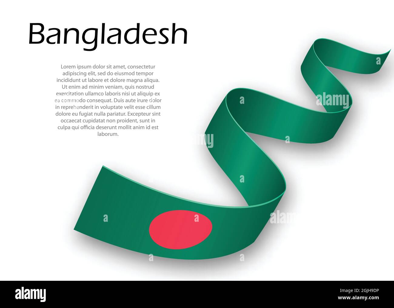 Waving ribbon or banner with flag of Bangladesh. Template for