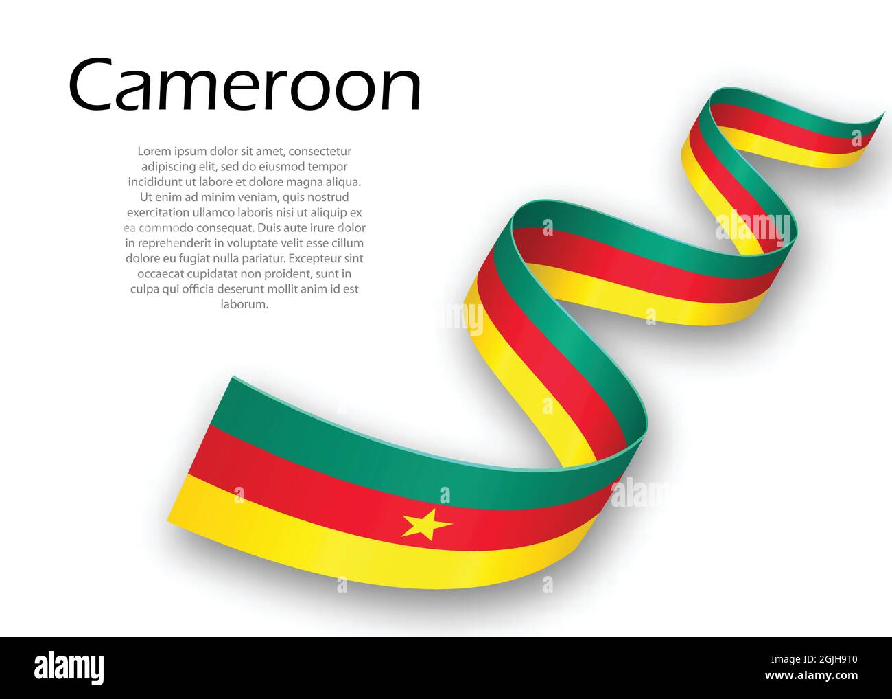 Waving ribbon or banner with flag of Cameroon. Template for ...