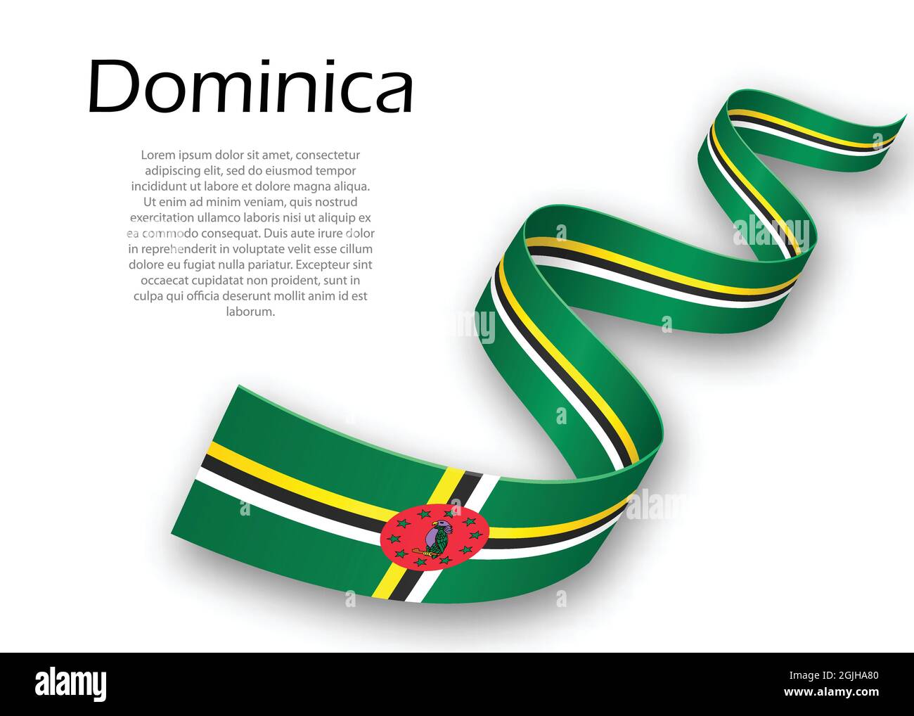 Waving ribbon or banner with flag of Dominica. Template for ...