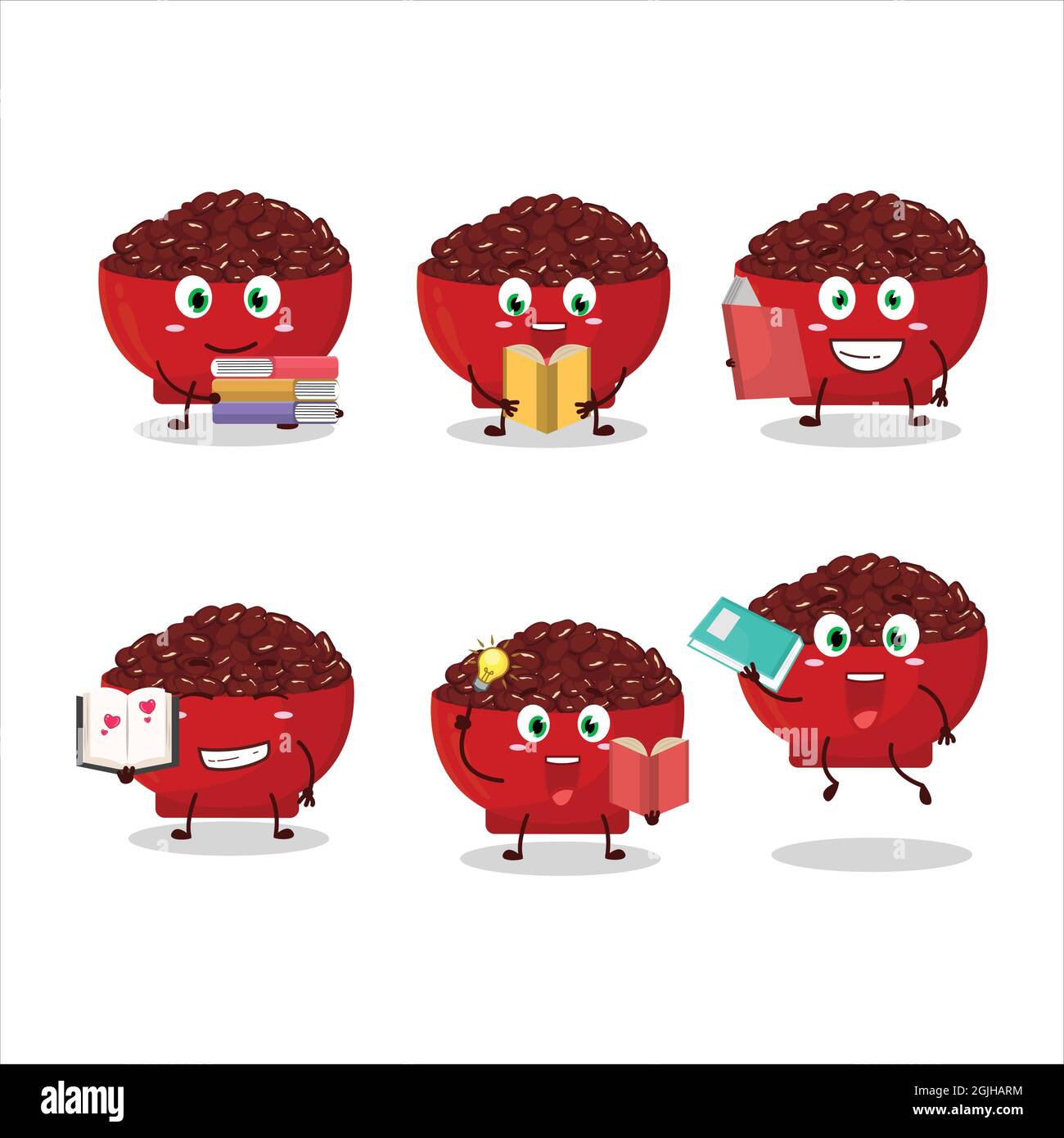 A picture of adzuki beans cartoon character concept reading an amusing book. Vector illustration