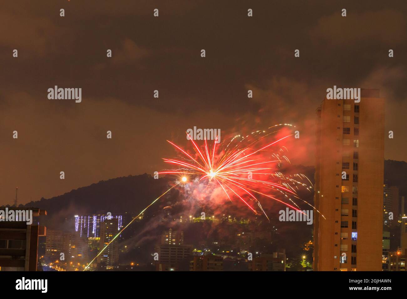 Fireworks in Medellin Stock Photo