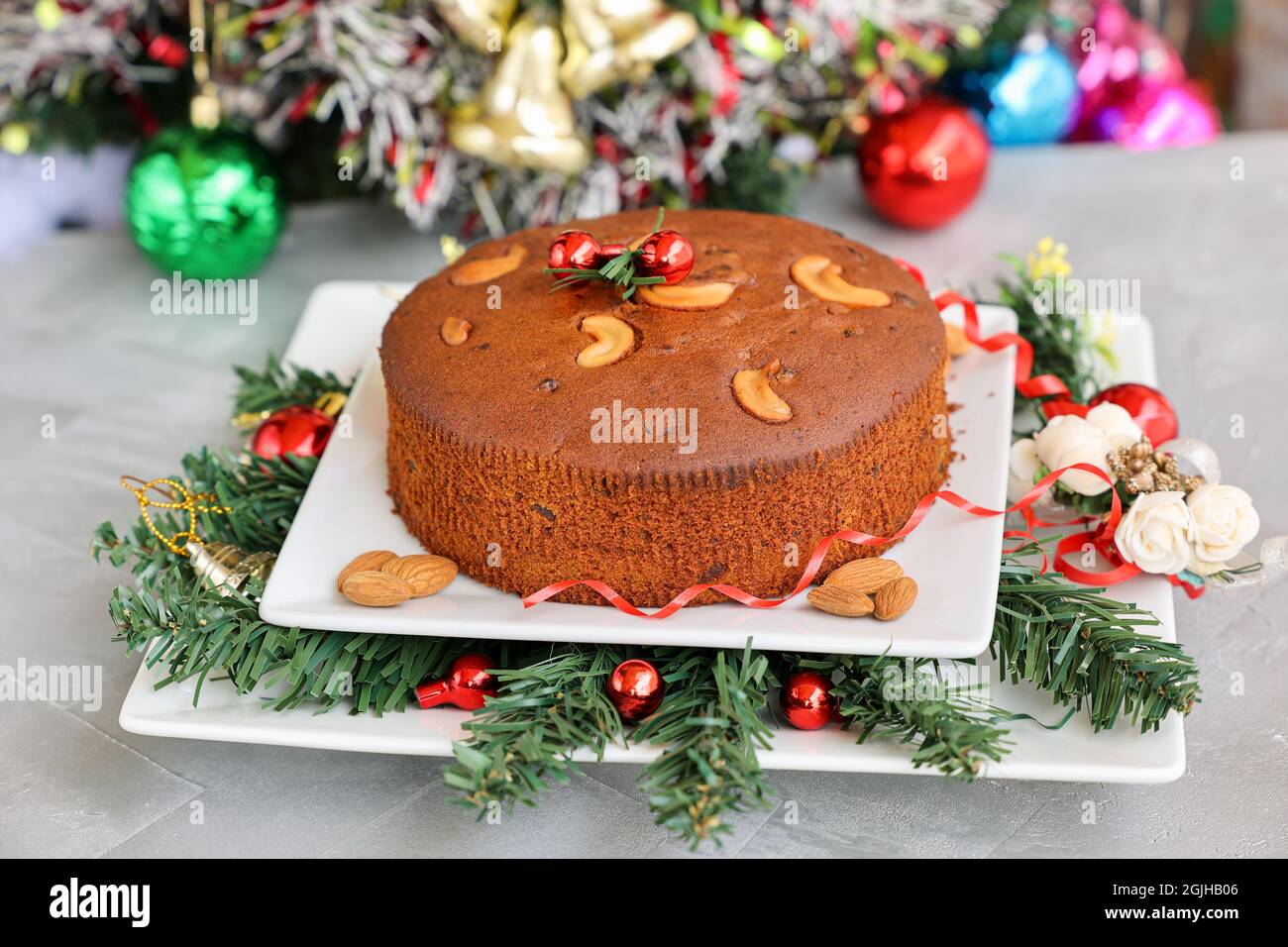 Homemade Christmas plum cake Indian Christmas celebration serving India