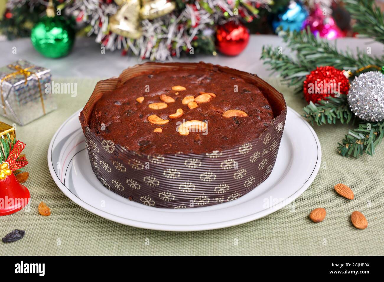 Homemade Christmas plum cake Indian Christmas celebration serving India
