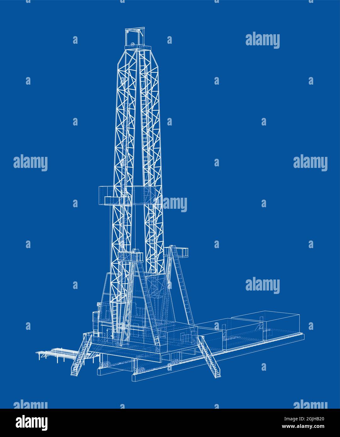 Oil rig. Vector rendering of 3d. Wire-frame style Stock Vector Image ...