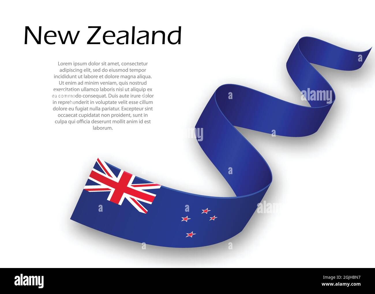Waving ribbon or banner with flag of New Zealand. Template for